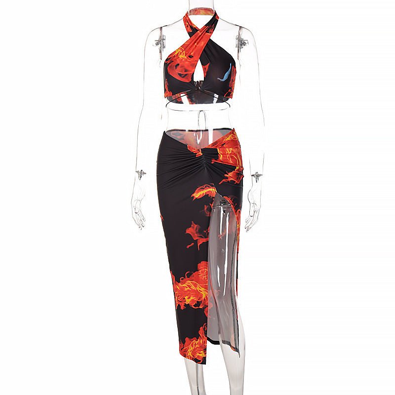 Personalized Printed Sexy Halter Slit Dress -Dress- Melted Glam LLC