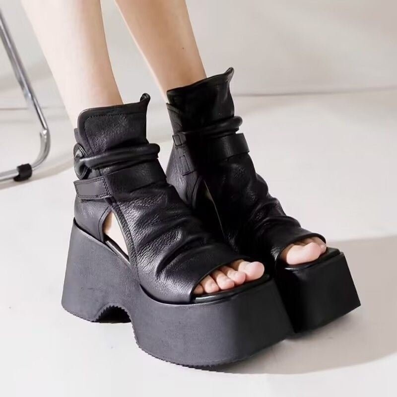 Women's Retro Platform Round Toe High Top Sandals - Korean Style Open Toe Summer Shoes -Women's Shoes- Melted Glam LLC