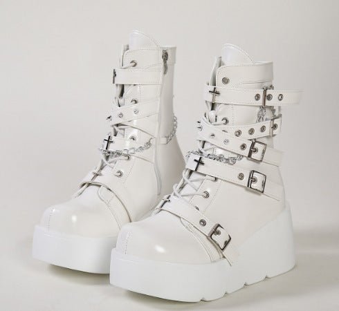 Women's Chunky Round-Toe Dr Martens Style Platform Boots | Side Zipper Wedge Heel -Women's Shoes- Melted Glam LLC