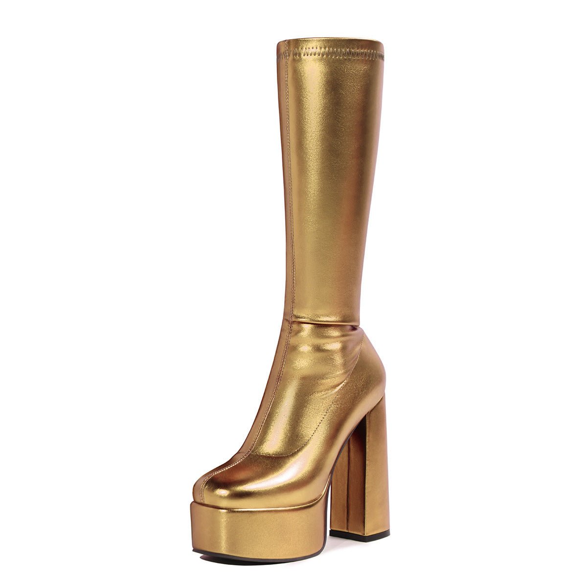 Women's Sexy Stretch High Heel Platform Boots – Chunky Heel Slip-On Thigh High Boots -Women's Shoes- Melted Glam LLC