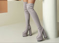 Women's Over-the-Knee Chunky Heel Platform Boots | Waterproof PU Leather Side Zipper Winter Boots -Women's Shoes- Melted Glam LLC