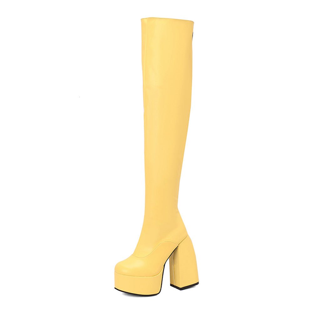 Women's Over-the-Knee Boots - Chunky Heel Platform Boots with Waterproof Design -Women's Shoes- Melted Glam LLC