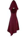 Back Hollow-out Underleg Asymmetric Hooded Midi Dress -Dress- Melted Glam LLC
