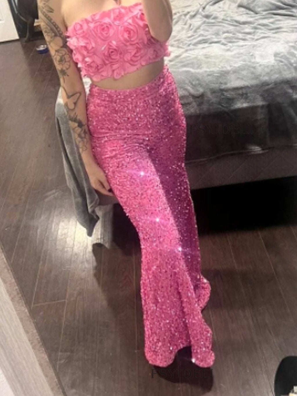 Sequin Embellished Wide Leg Pants -Pants- Melted Glam LLC