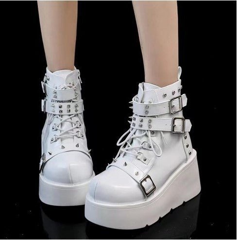 Women's Chunky Round-Toe Dr Martens Style Platform Boots | Side Zipper Wedge Heel -Women's Shoes- Melted Glam LLC