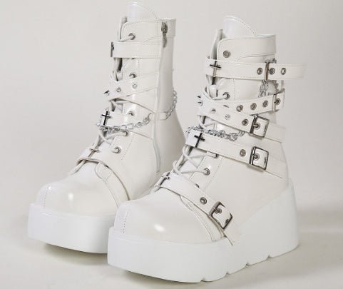 Women's Chunky Round-Toe Dr Martens Style Platform Boots | Side Zipper Wedge Heel -Women's Shoes- Melted Glam LLC