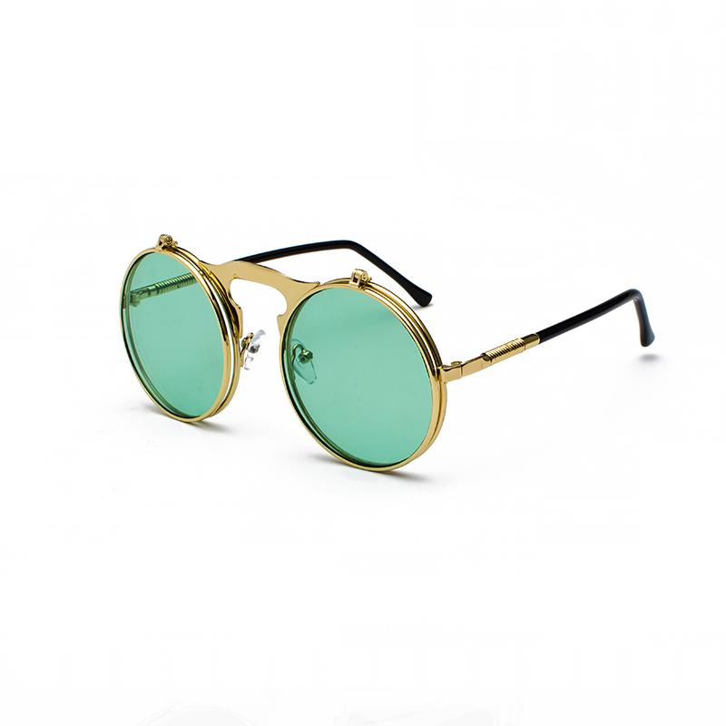 Luxury Retro Vintage Steampunk Flip Retro Round Metal Frame Sunglasses for Men and Women Brand Designer Circle Glasses Oculos Leon sunglasses -STS9NC17061VOFP- Melted Glam LLC