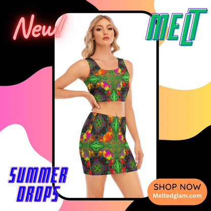 Crop Top & Skirt Set – Women's | 12 Melting Options | Rave & Festival Clothing | Melted Glam - Crop Top & Skirt Set - Melted Glam LLC