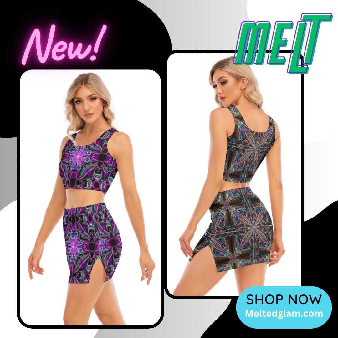 Crop Top & Skirt Set – Women's | 12 Melting Options | Rave & Festival Clothing | Melted Glam - Crop Top & Skirt Set - Melted Glam LLC