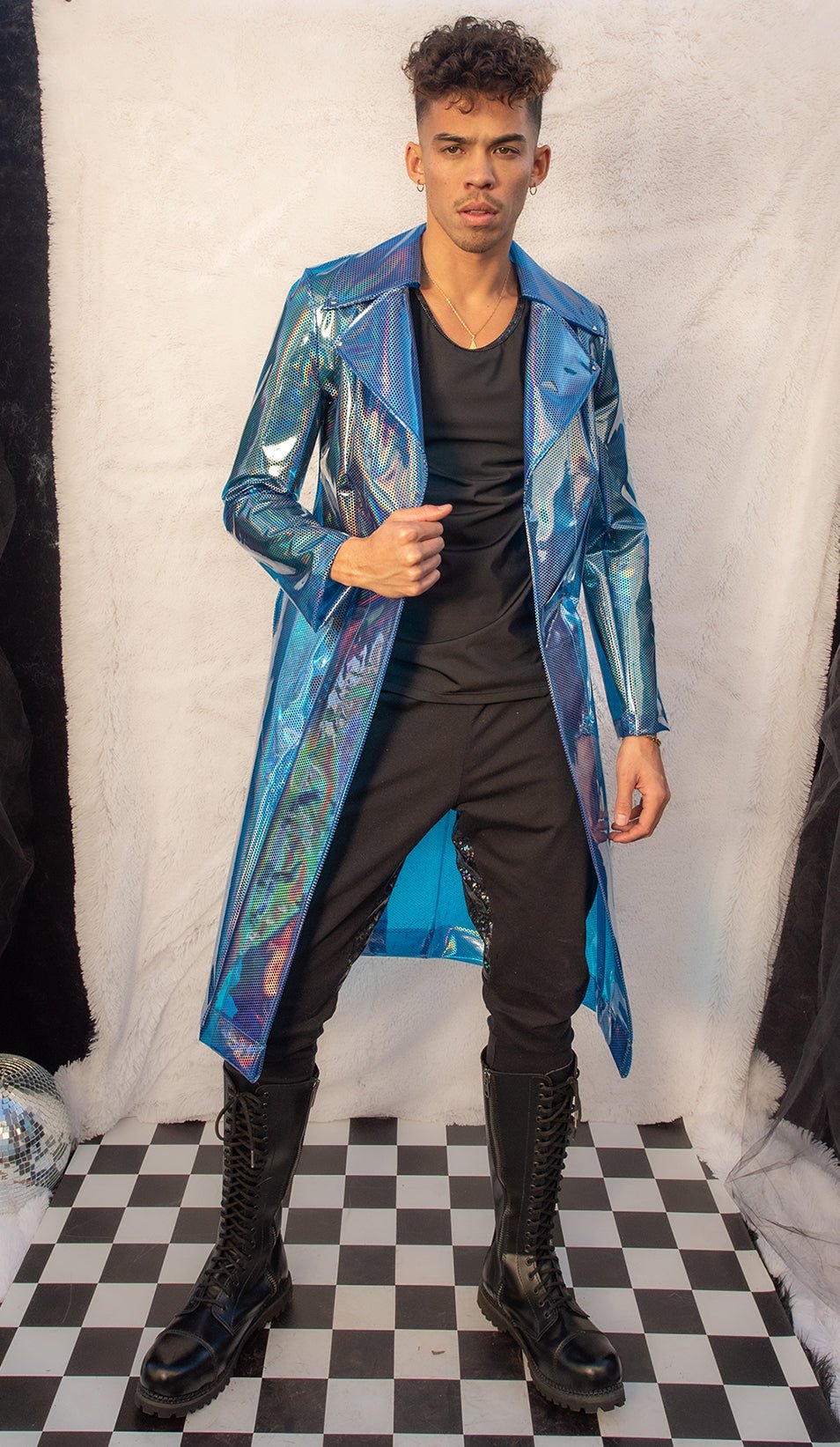 GlowGuard: Illumin8 Vinyl Rave Trench Coat - Melted Glam LLC