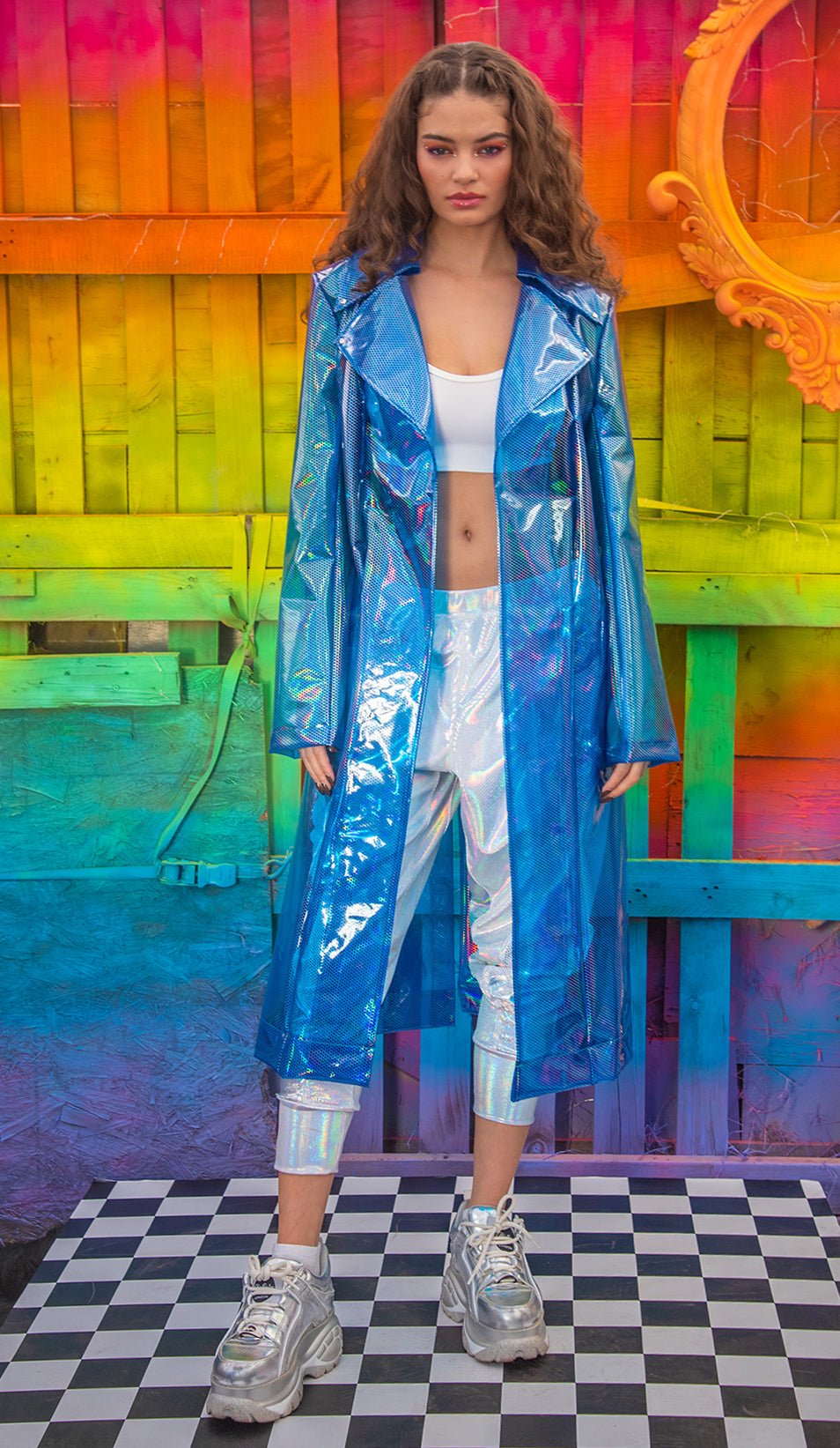 GlowGuard: Illumin8 Vinyl Rave Trench Coat - Melted Glam LLC