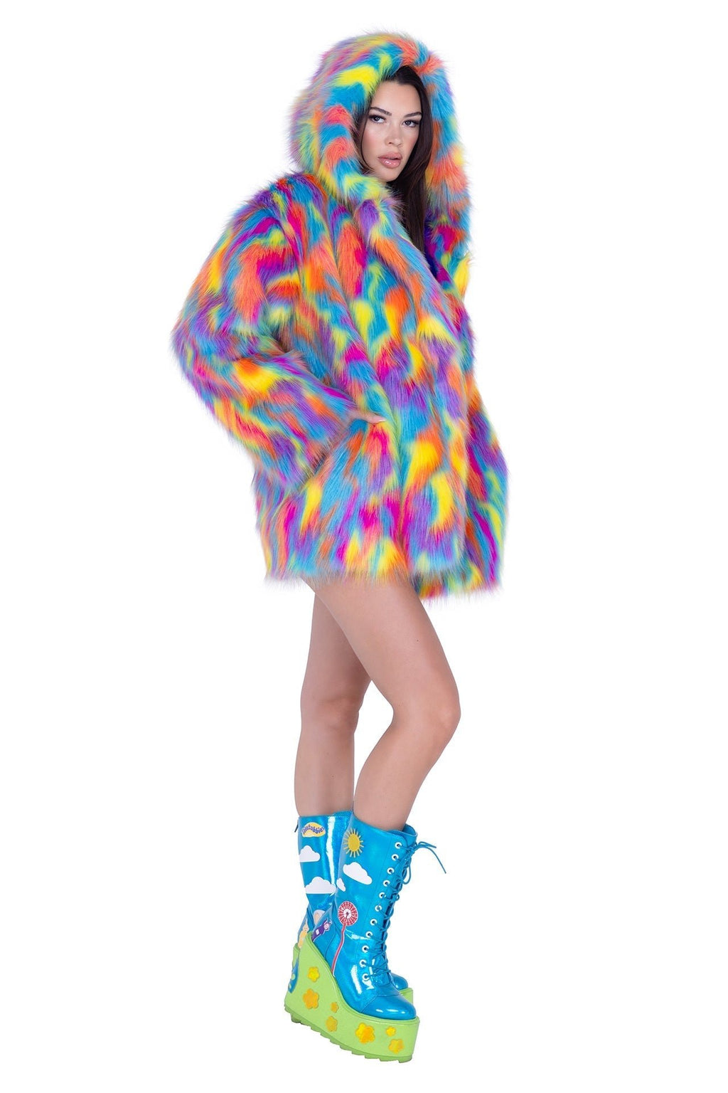 Electric Frost Hooded Fur Coat - Melted Glam LLC
