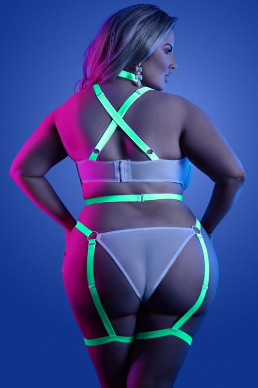 Glow Night Vision Glow in the Dark Gartered Teddy -Rave Outfit Set- Melted Glam LLC