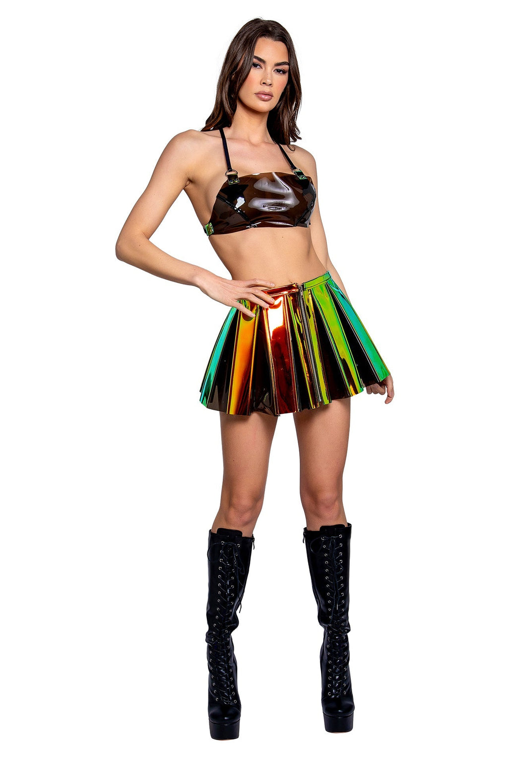 ElectroWave Vinyl Pleated Skirt - Melted Glam LLC