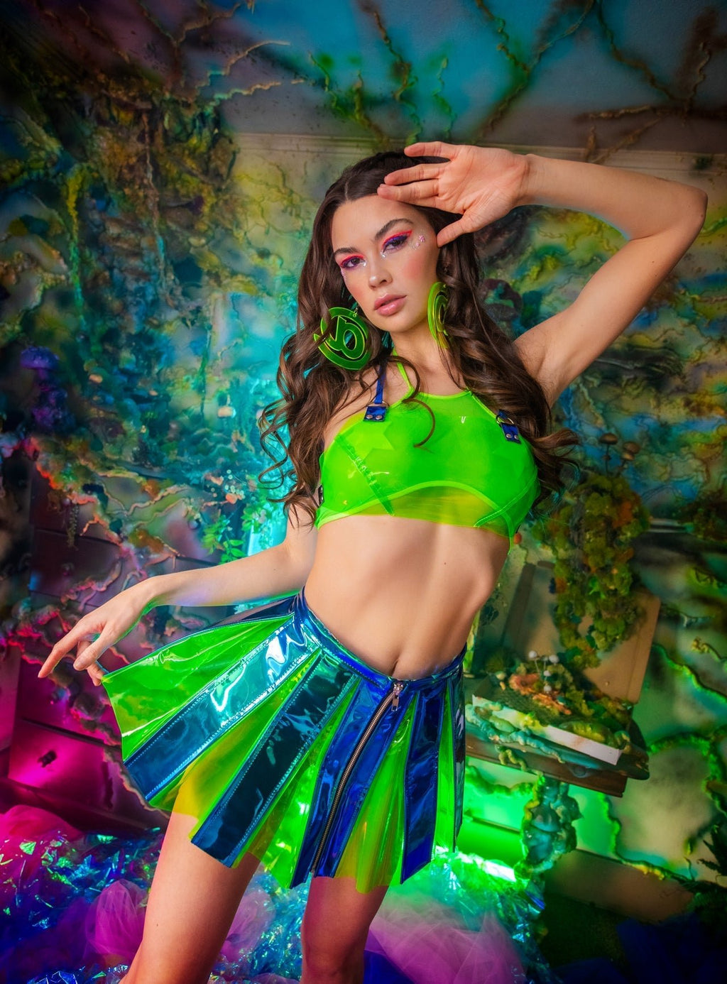 ElectroWave Vinyl Pleated Skirt - Melted Glam LLC