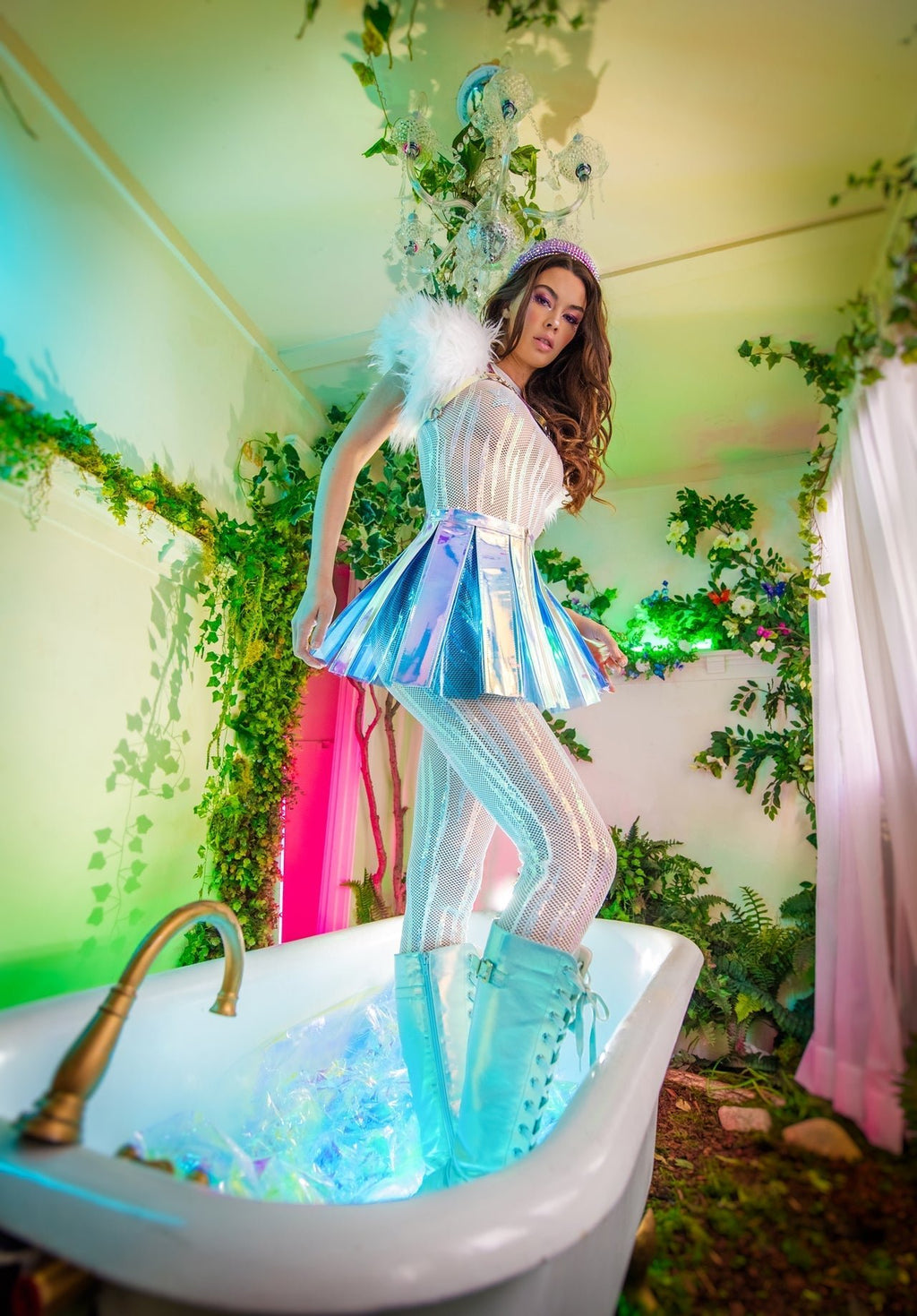 ElectroWave Vinyl Pleated Skirt - Melted Glam LLC