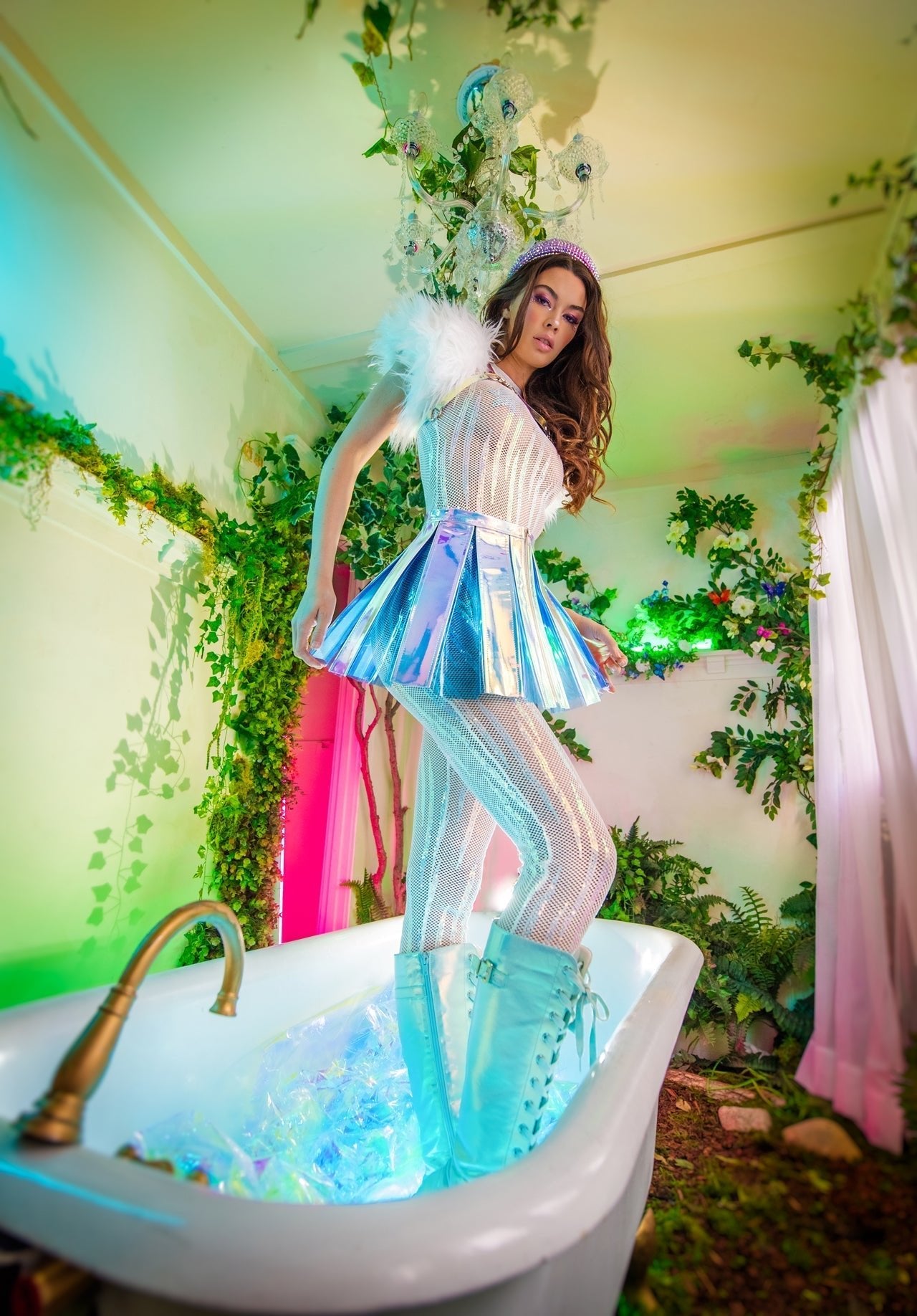 ElectroWave Vinyl Pleated Skirt - Melted Glam LLC