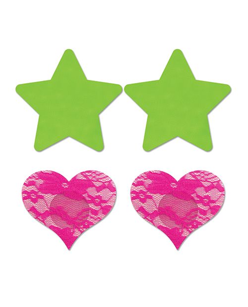 Glow in the Dark Neon Star & Lace Heart Nipple Pasties - Pack of 2 -Pasties- Melted Glam LLC