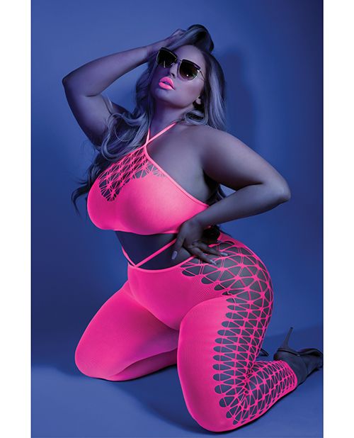 Glow Black Light Cropped Cutout Halter Bodysuit -Bodystocking- Melted Glam LLC
