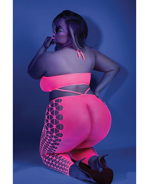 Glow Black Light Cropped Cutout Halter Bodysuit -Bodystocking- Melted Glam LLC