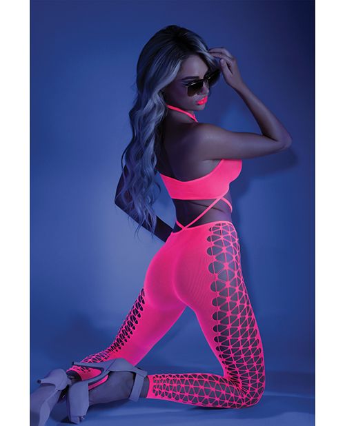 Glow Black Light Cropped Cutout Halter Bodysuit -Bodystocking- Melted Glam LLC