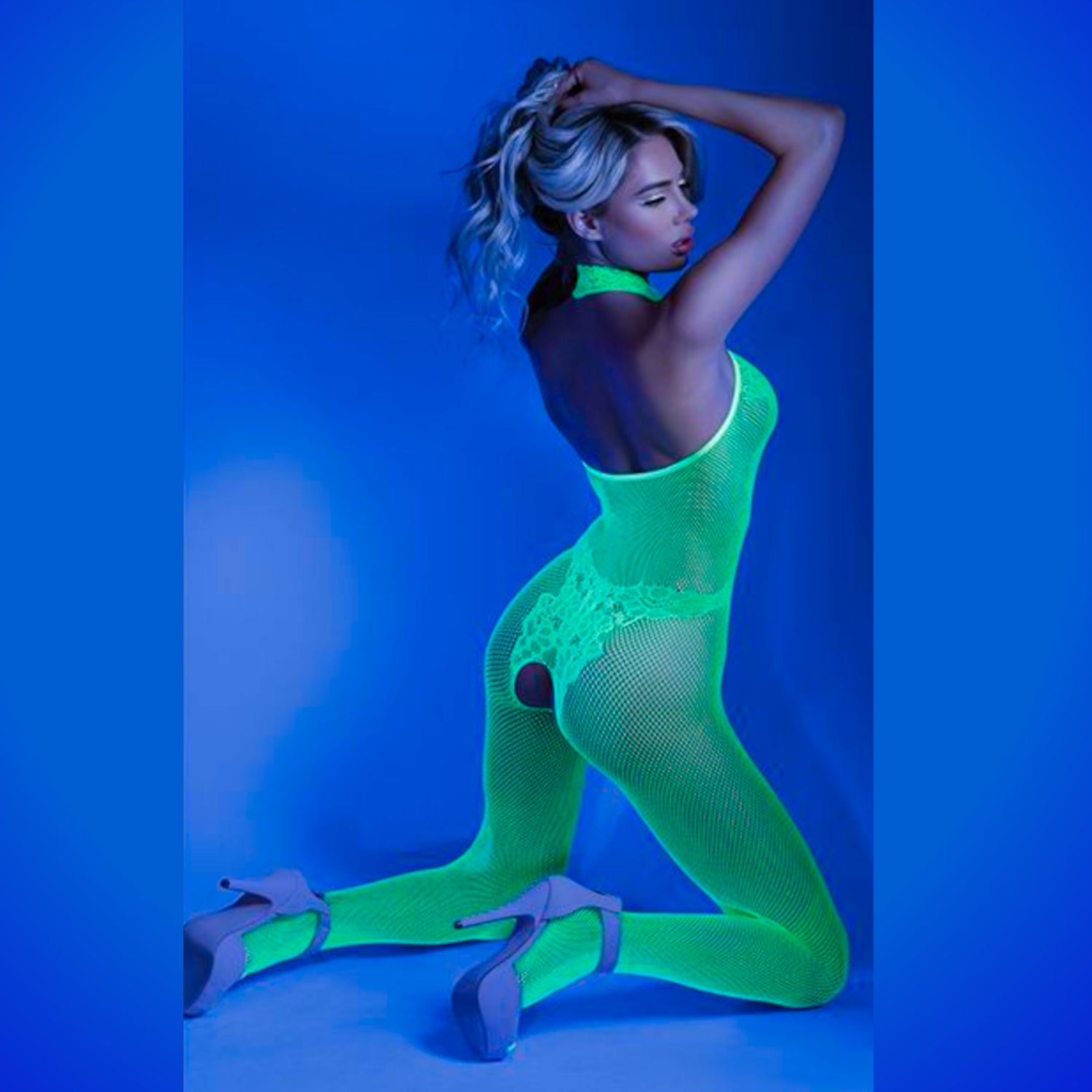Glow Black Light Sheer Crotchless Bodysuit -Bodysuit- Melted Glam LLC