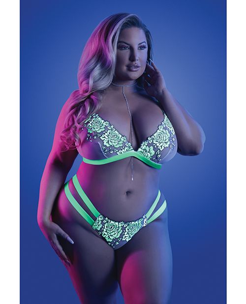 Glow Night Vision Glow in the Dark Bralette & Cage Panty -Rave Outfit Set- Melted Glam LLC