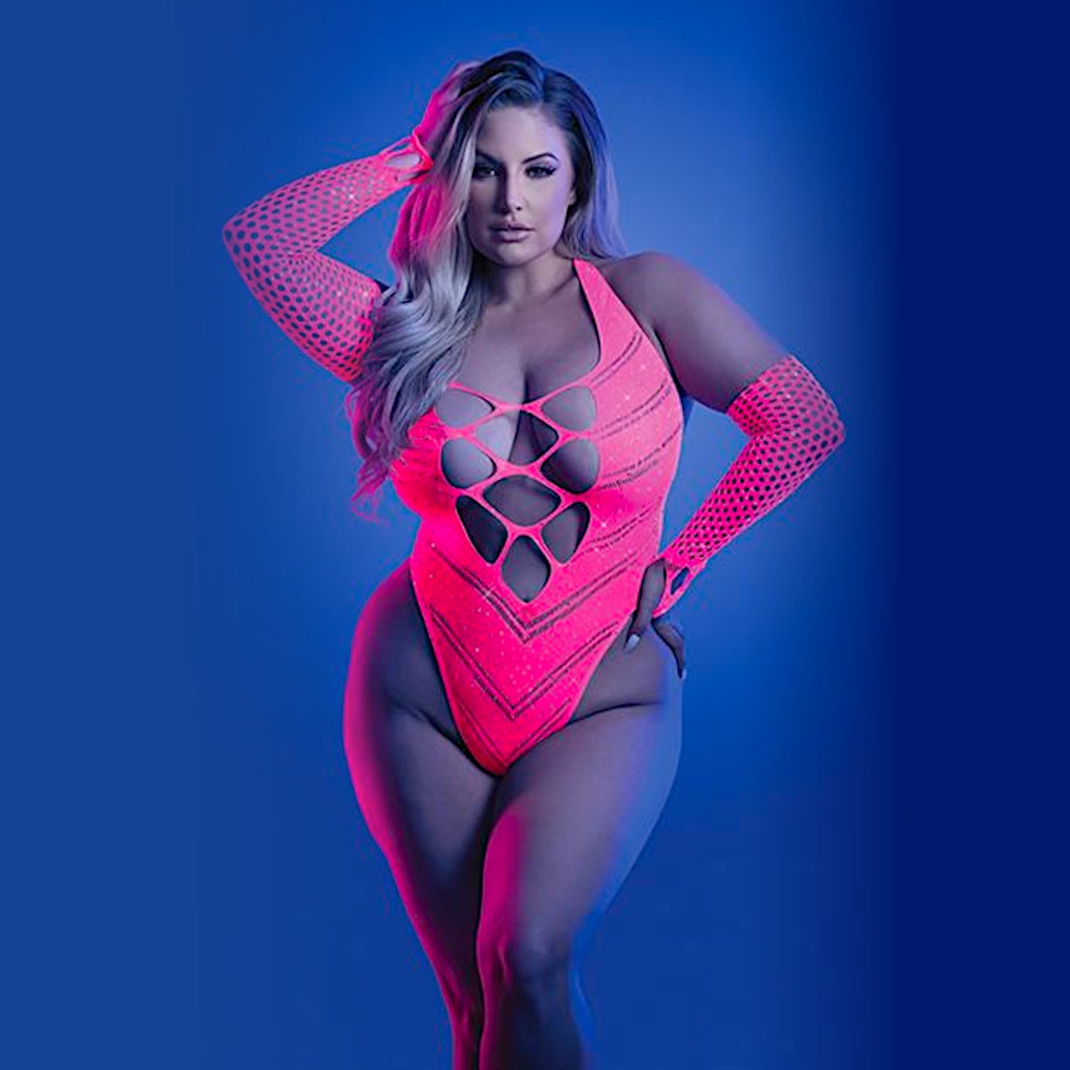 Glow Flashback Rhinestone Fishnet Teddy with Gloves -Teddy- Melted Glam LLC