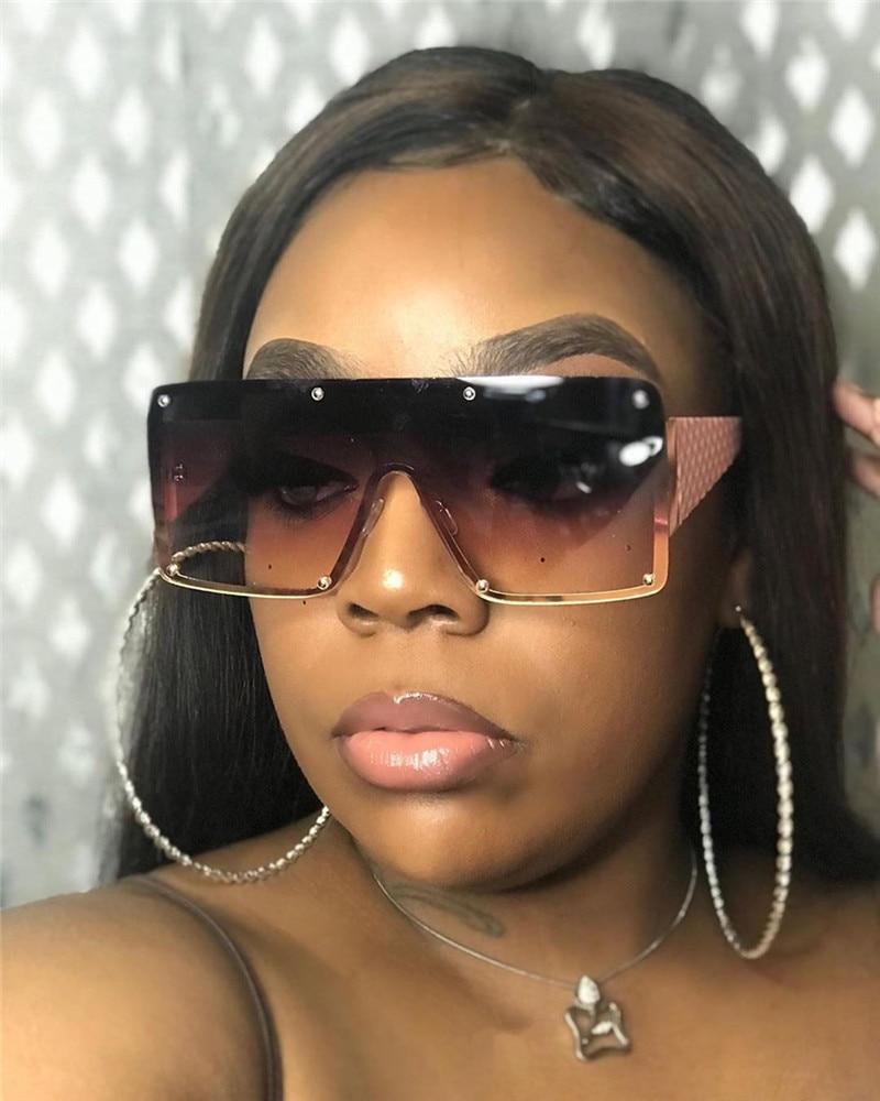 New Square Sunglasses For Women Fashion Oversized Metal Frame Vintage Glasses Retro Gradient Colors Glass With UV400 Protection -STS9NC170157CFR- Melted Glam LLC