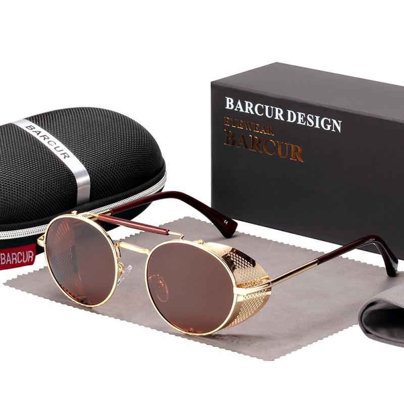 Luxury Round Metal Polarized Steampunk Round Sunglasses Retro sun glasses Glasses Vintage Style For Men and Women With UV400 Protection -STS9NC18654AWE- Melted Glam LLC