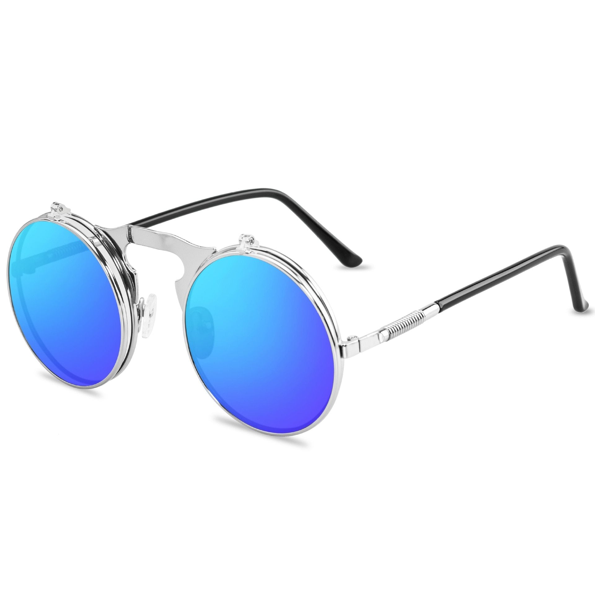 Luxury Retro Vintage Steampunk Flip Retro Round Metal Frame Sunglasses for Men and Women Brand Designer Circle Glasses Oculos Leon sunglasses -STS9NC17061VOFP- Melted Glam LLC