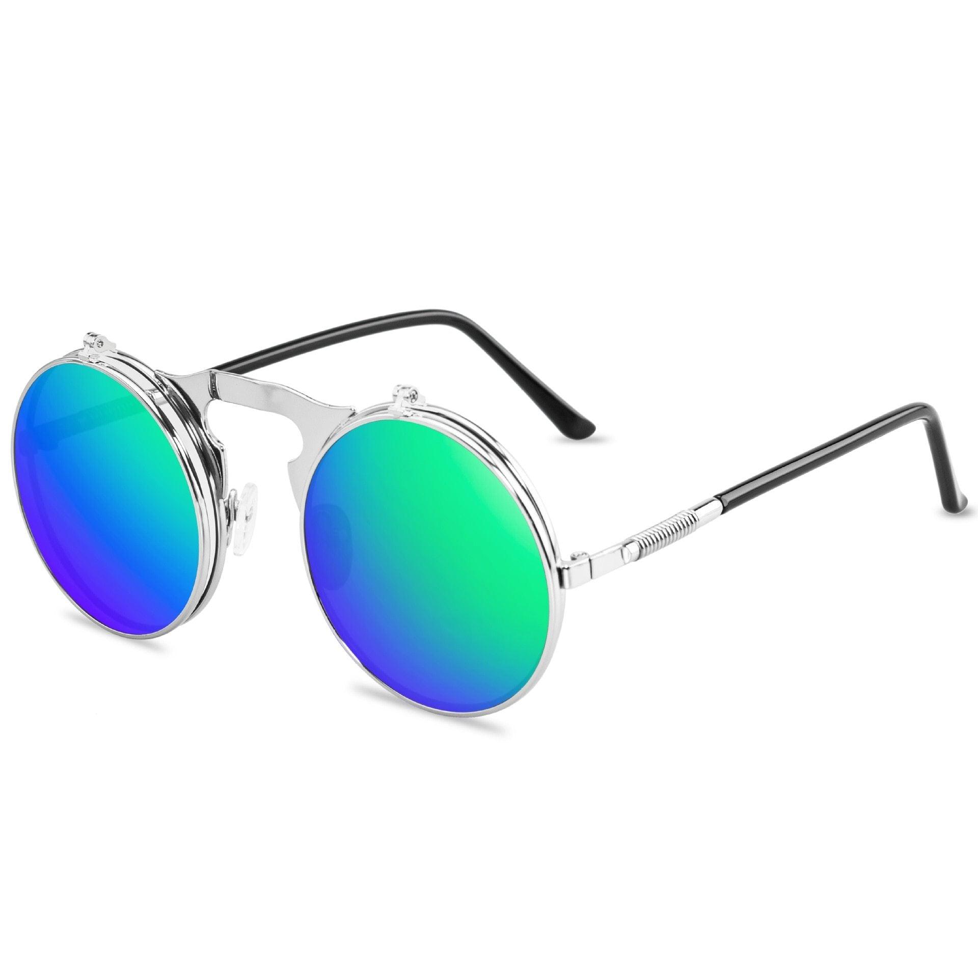Luxury Retro Vintage Steampunk Flip Retro Round Metal Frame Sunglasses for Men and Women Brand Designer Circle Glasses Oculos Leon sunglasses -STS9NC17061VOFP- Melted Glam LLC