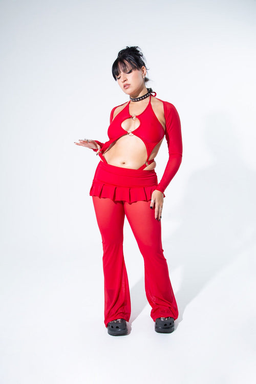 Blood Red Pleated Micro Mini Skirt -Mini Skirt- Melted Glam LLC