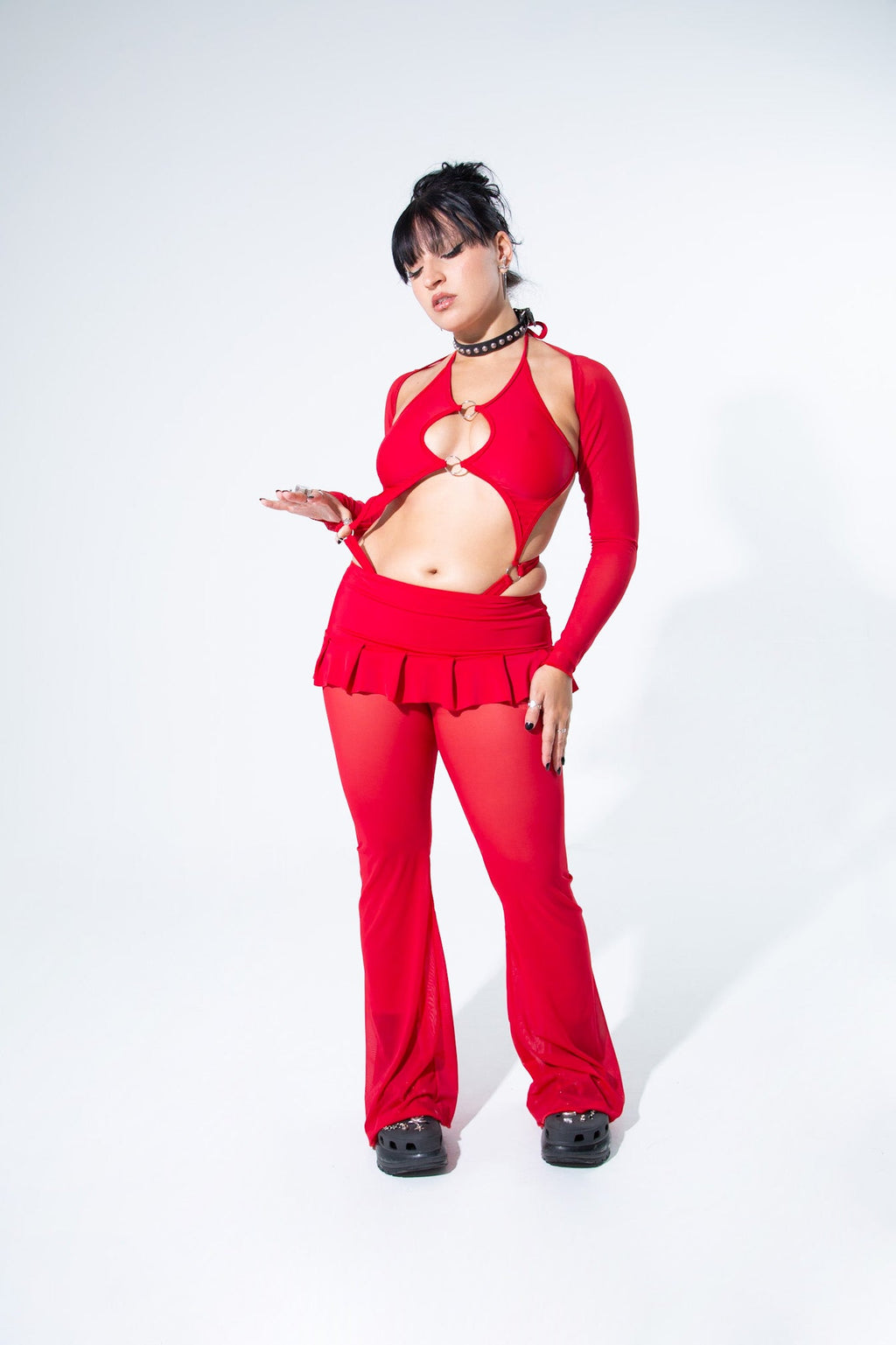 Blood Red Mesh Bell Bottom Pants -BELL BOTTOMS- Melted Glam LLC