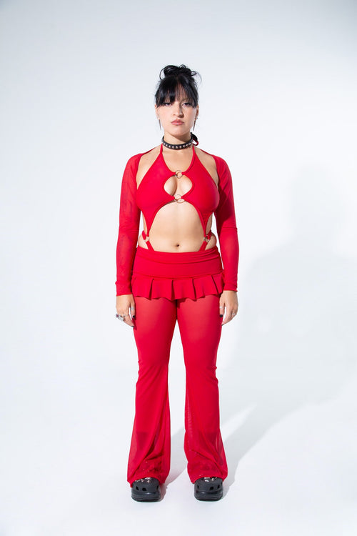 Blood Red Mesh Long Sleeve Shrug -Long Sleeve Shrug- Melted Glam LLC