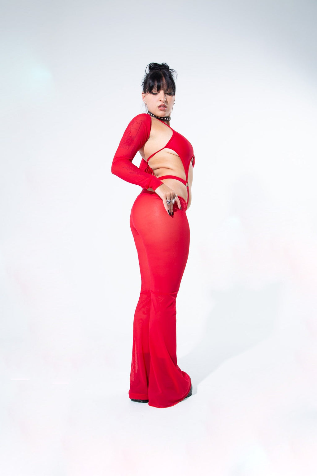 Blood Red Mesh Bell Bottom Pants -BELL BOTTOMS- Melted Glam LLC
