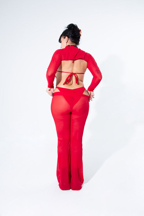 Blood Red Mesh Bell Bottom Pants -BELL BOTTOMS- Melted Glam LLC