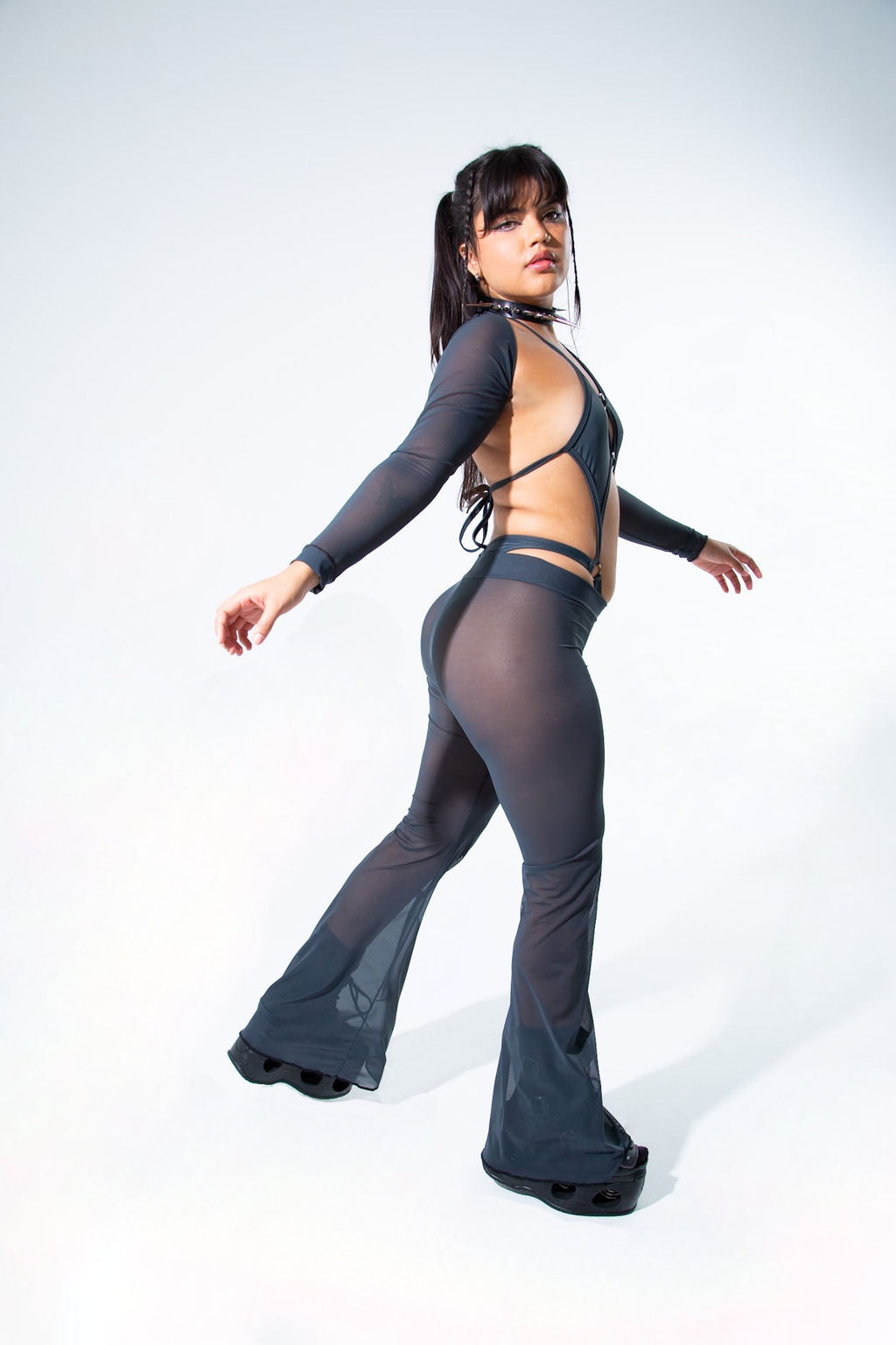 Charcoal Mesh Bell Bottom Pants - Melted Glam LLC