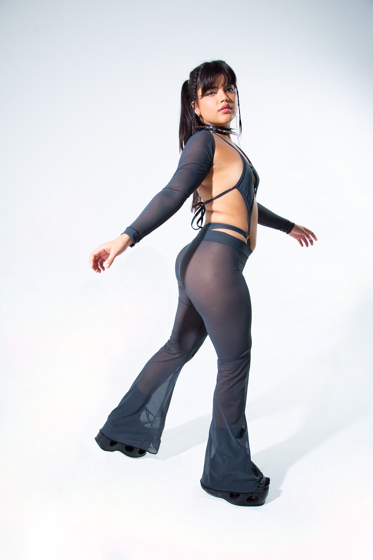 Charcoal Mesh Bell Bottom Pants - Melted Glam LLC