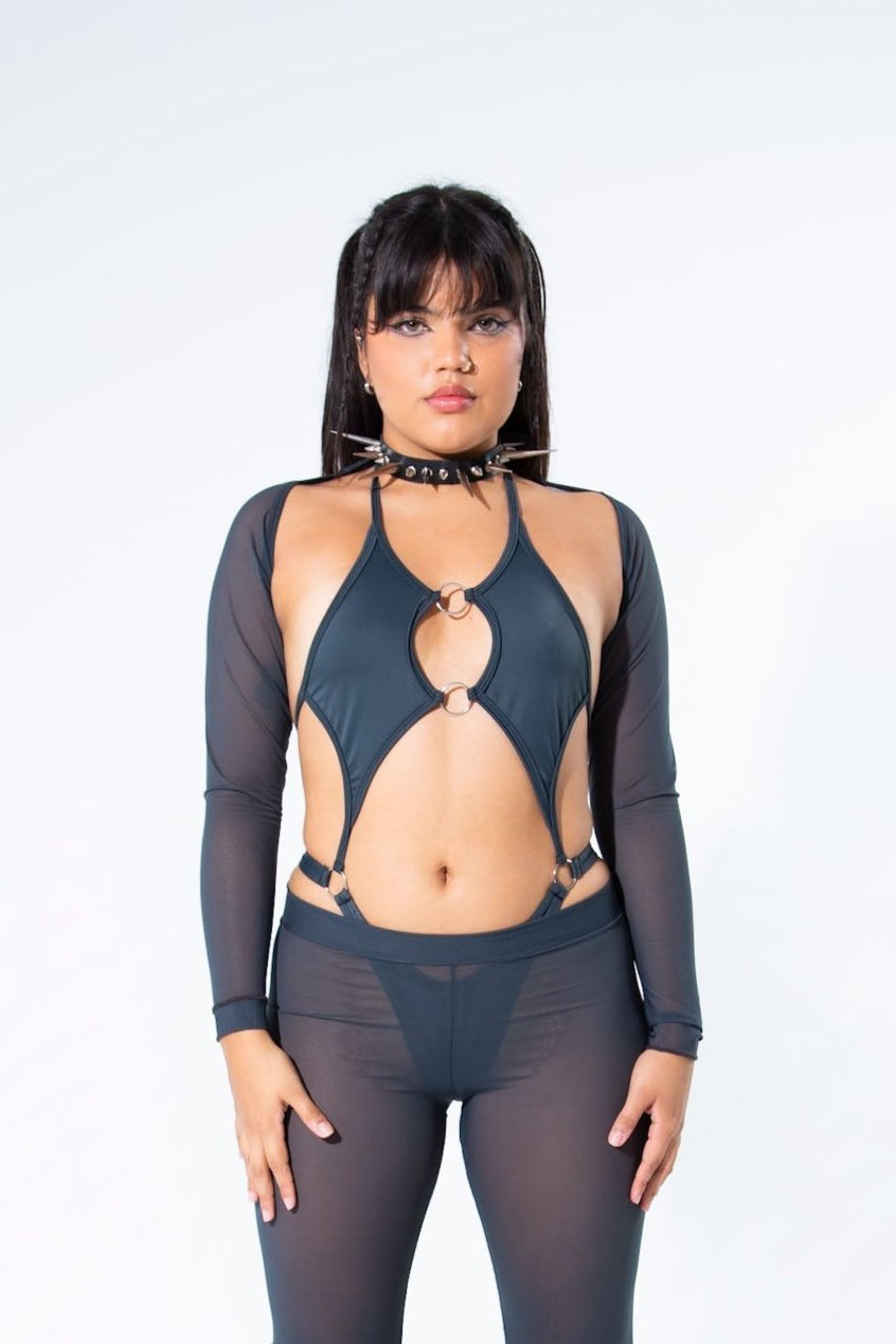Charcoal Mesh Long Sleeve Shrug -Long Sleeve Shrug- Melted Glam LLC
