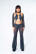 Charcoal Mesh Bell Bottom Pants - Melted Glam LLC
