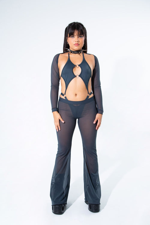 Charcoal Mesh Bell Bottom Pants - Melted Glam LLC