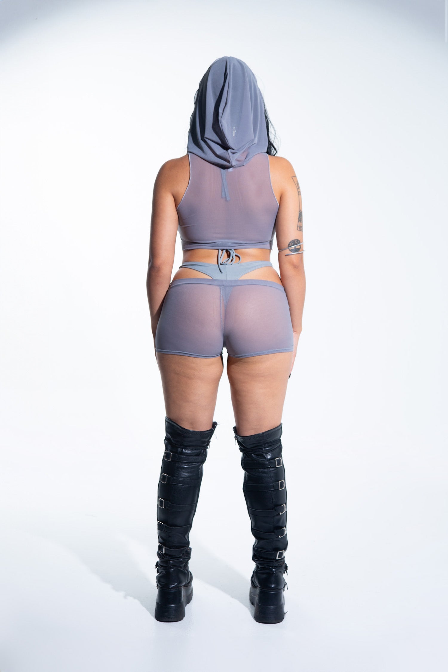 Hooded Crop Tank Top - Gray Mesh -crop top- Melted Glam LLC