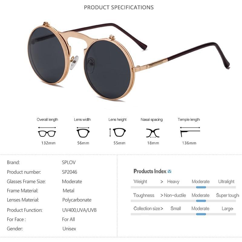 Luxury Retro Vintage Steampunk Flip Retro Round Metal Frame Sunglasses for Men and Women Brand Designer Circle Glasses Oculos Leon sunglasses -STS9NC17061VOFP- Melted Glam LLC
