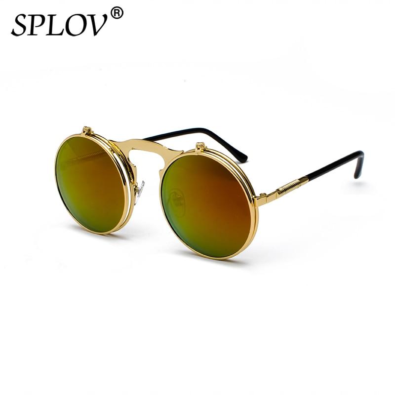 Luxury Retro Vintage Steampunk Flip Retro Round Metal Frame Sunglasses for Men and Women Brand Designer Circle Glasses Oculos Leon sunglasses -STS9NC17061VOFP- Melted Glam LLC