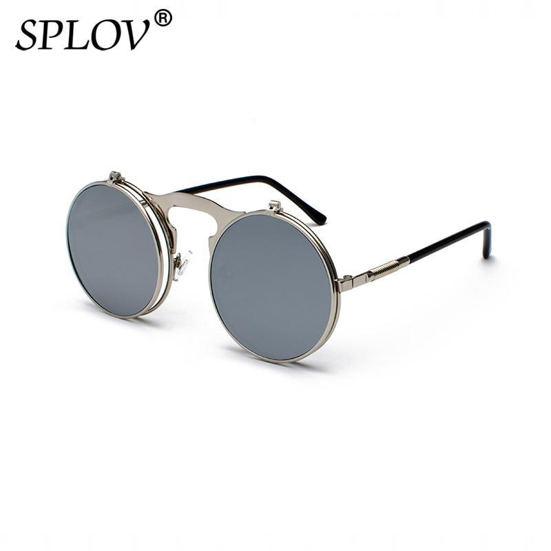 Luxury Retro Vintage Steampunk Flip Retro Round Metal Frame Sunglasses for Men and Women Brand Designer Circle Glasses Oculos Leon sunglasses -STS9NC17061VOFP- Melted Glam LLC