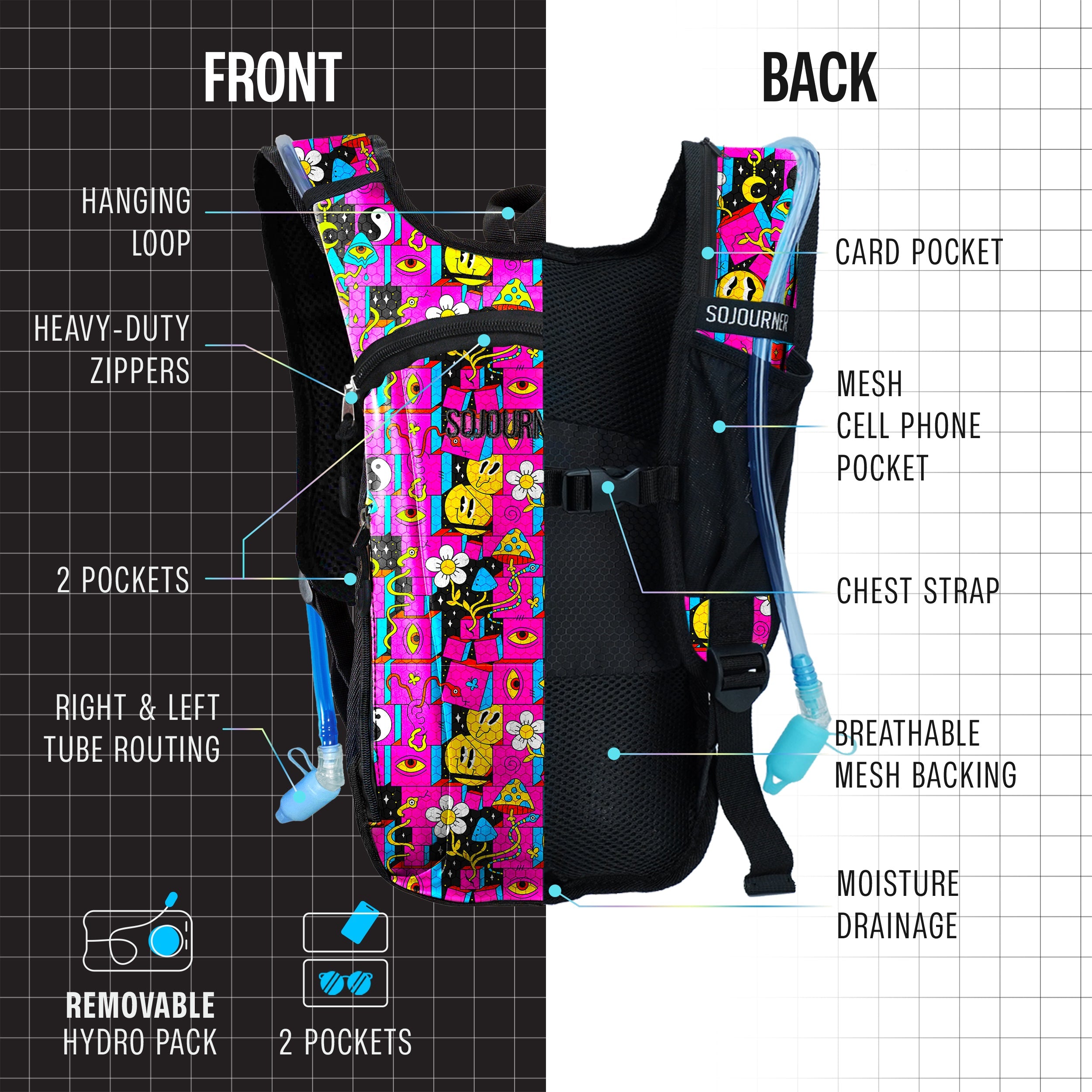 Hydration Pack Backpack (Small) -Hydration Pack (S)- Melted Glam LLC