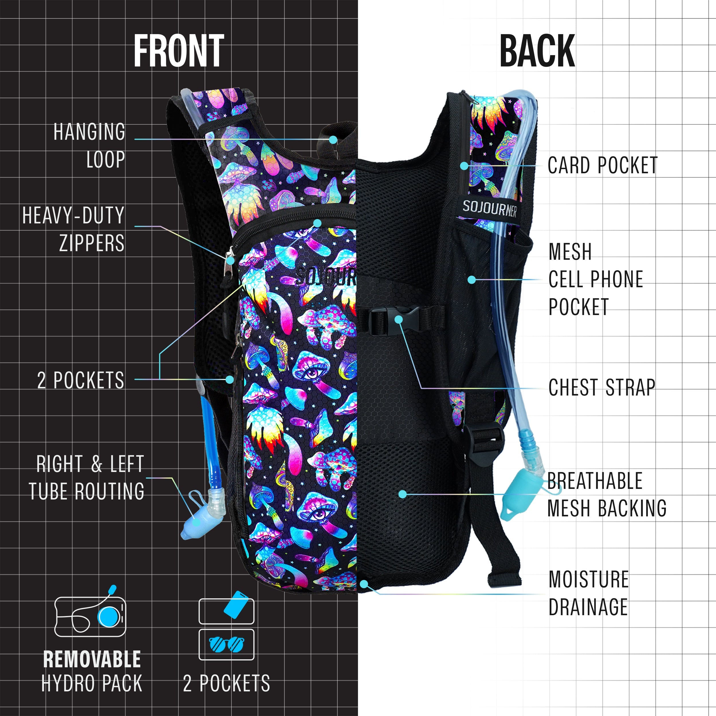 Hydration Pack Backpack (Small) -Hydration Pack (S)- Melted Glam LLC