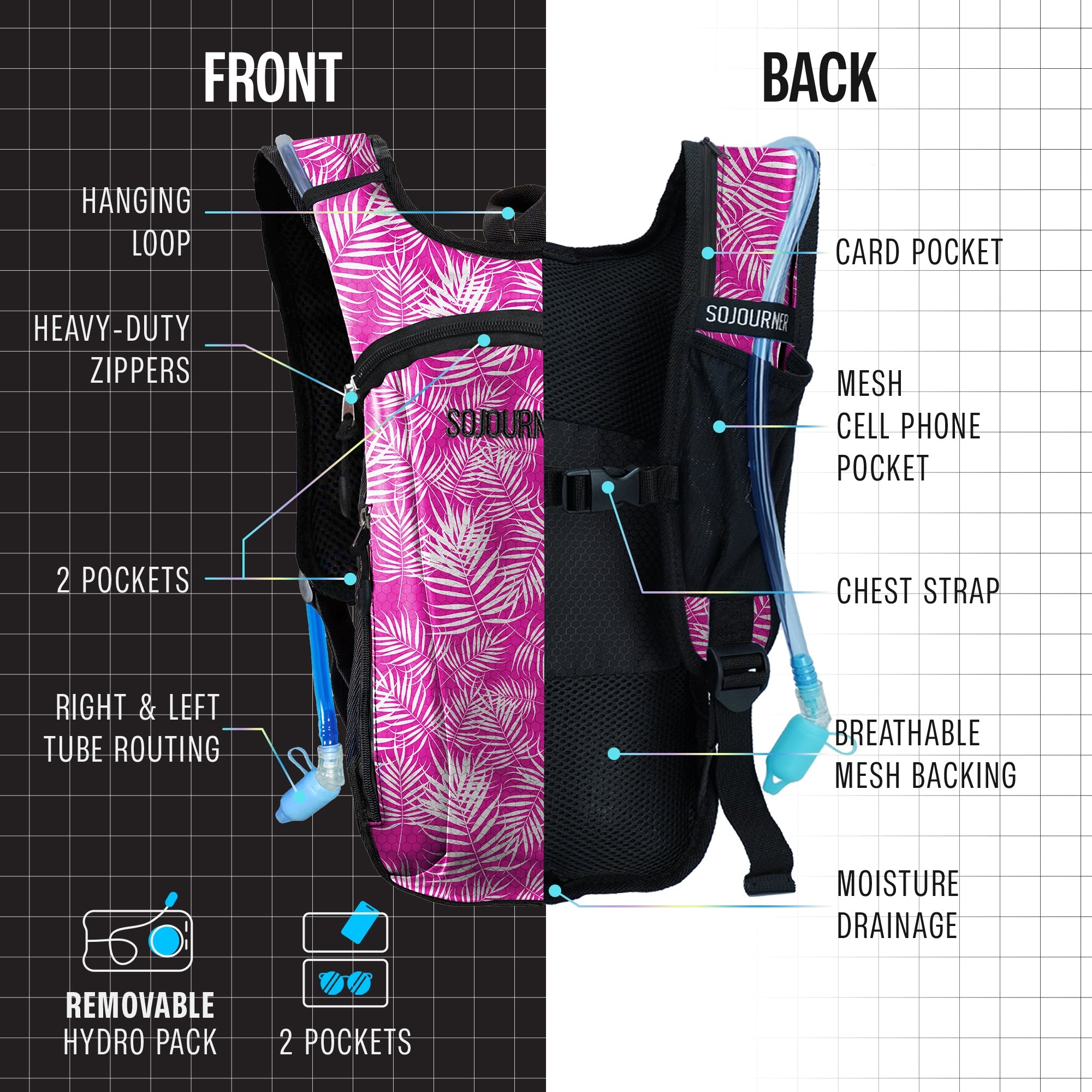 Hydration Pack Backpack (Small) -Hydration Pack (S)- Melted Glam LLC