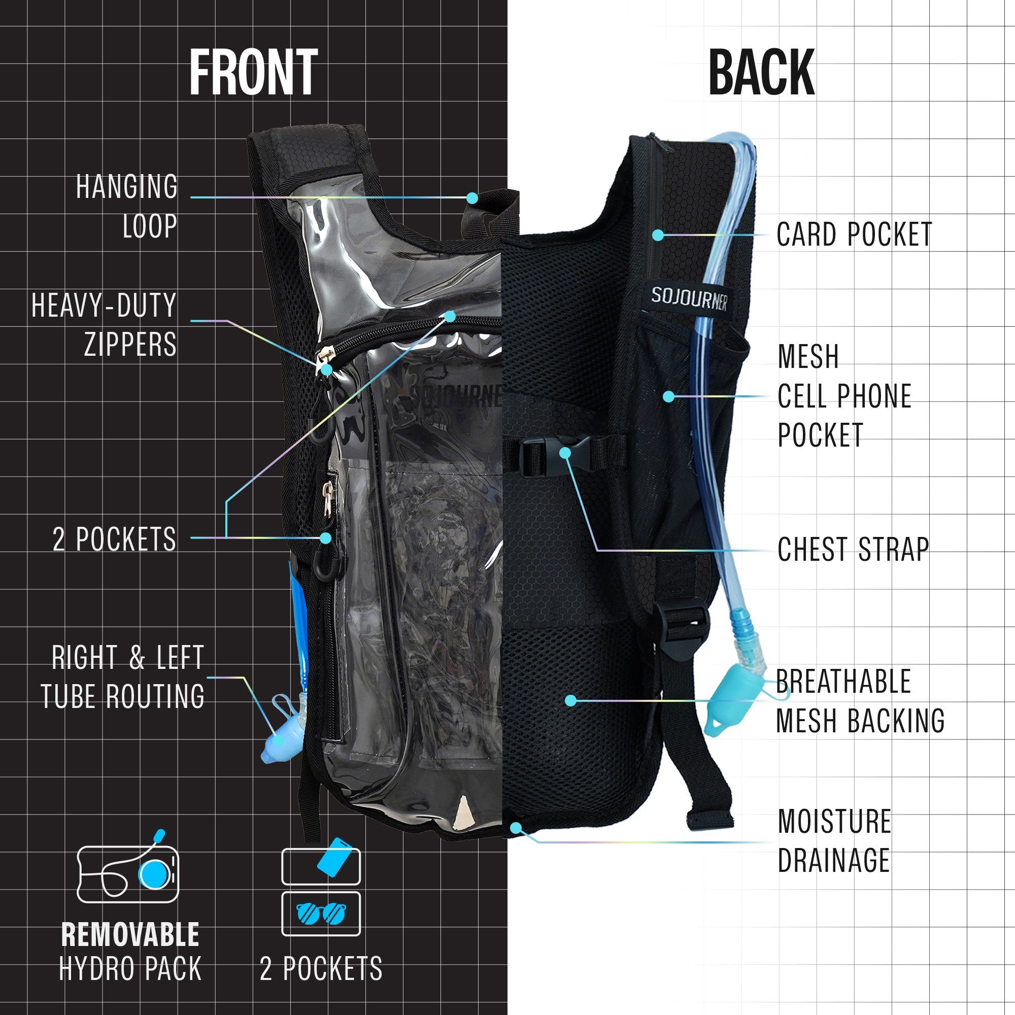 Hydration Pack Backpack (Small) -Hydration Pack (S)- Melted Glam LLC
